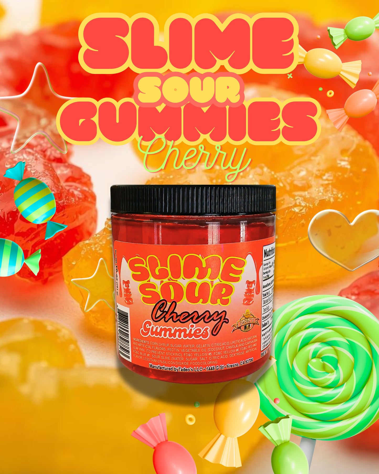 Slime Sour Gummies - Apple - Blueberry - Cherry - Mango - Splashers