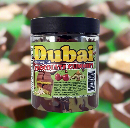 Dubai Chocolate Gummies with Lemon or Cherry Gummy Flavors