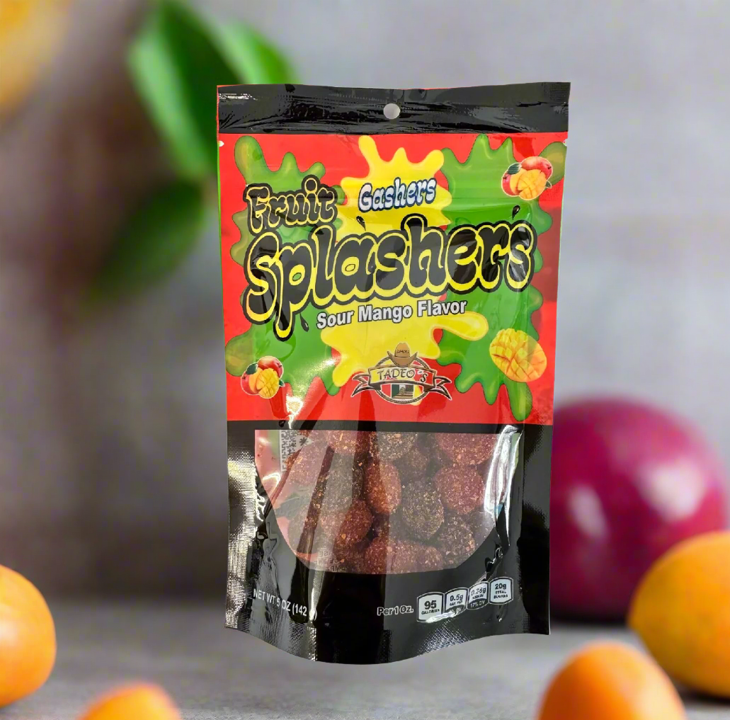 Packaged snack with 'Fruit Splashers' branding on a white background