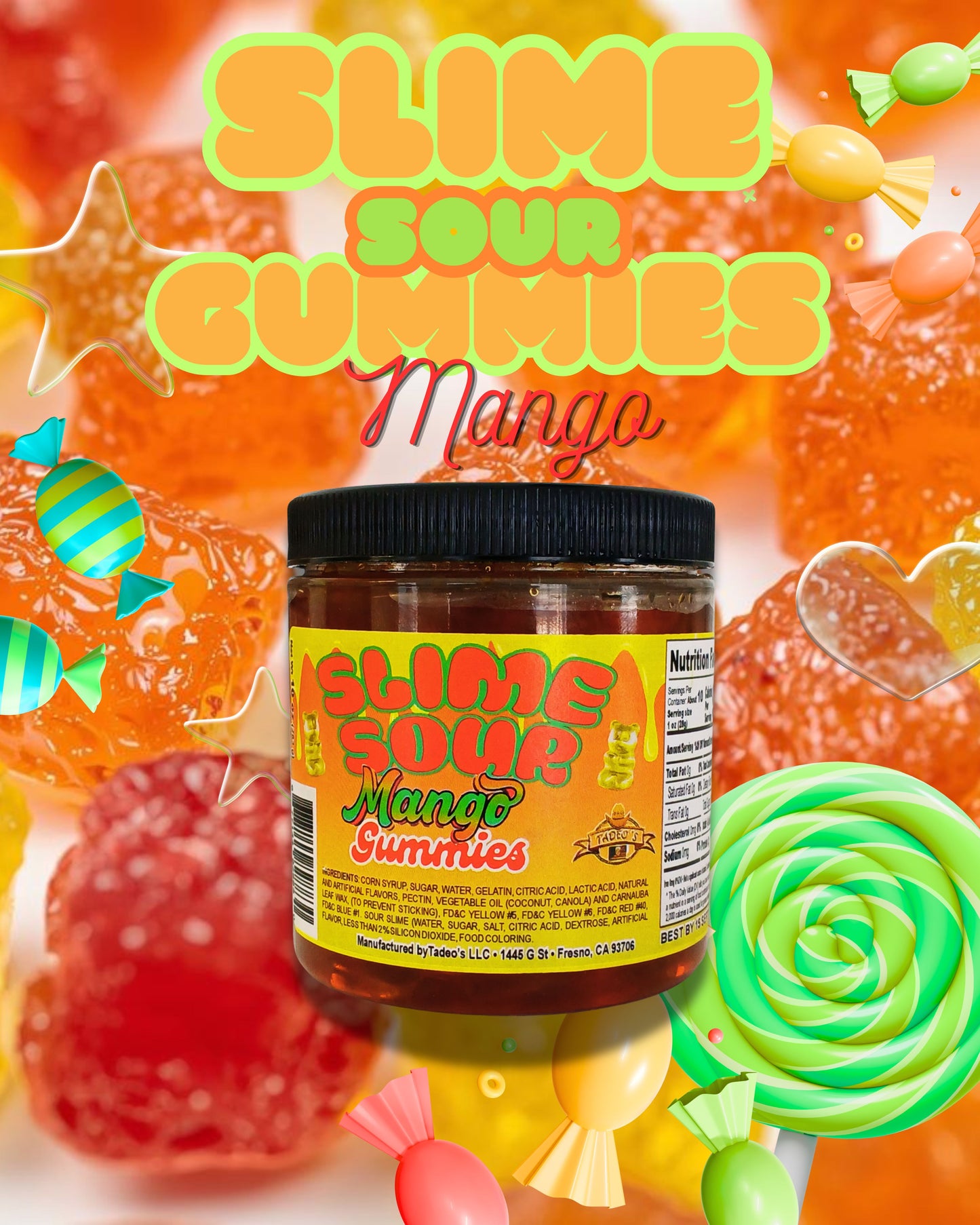 Slime Sour Gummies - Apple - Blueberry - Cherry - Mango - Splashers