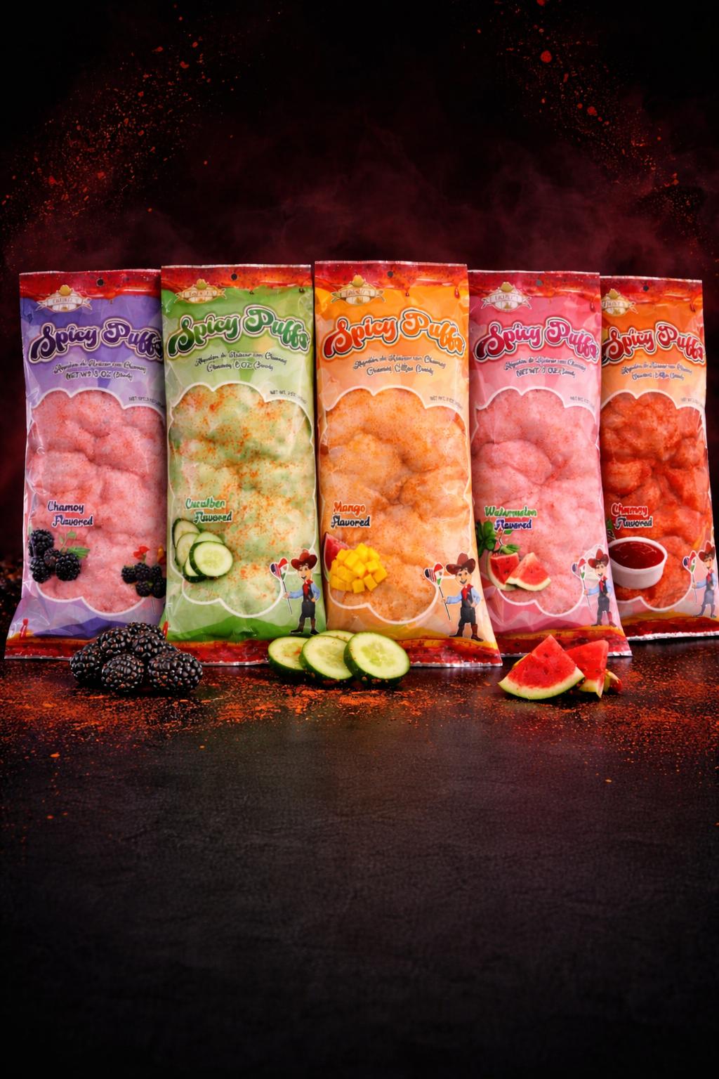 Spicy Puffs Cotton Candy - Algodon de Azucar con Chile y Chamoy - 6 Pack Assorted Flavors