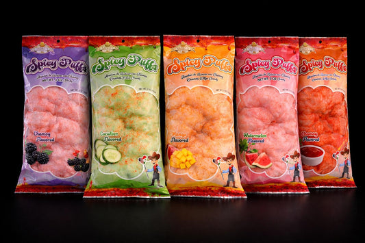 Spicy Puffs Cotton Candy - Algodon de Azucar con Chile y Chamoy - 6 Pack Assorted Flavors
